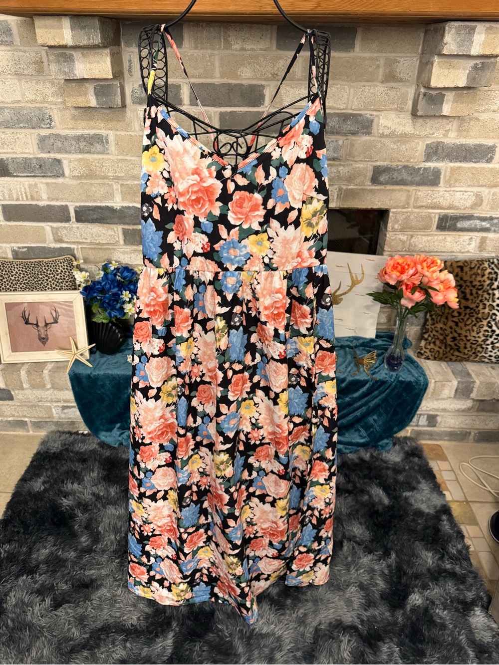 SHEIN Floral Blooms Maxi Dress with open back.